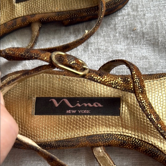 Nina New York Brown and Gold Sandals with Beaded Straps - Picture 2 of 6